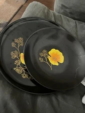 Vintage 1960s Couroc of Monterey CA Plate and Bowl Yellow Flower