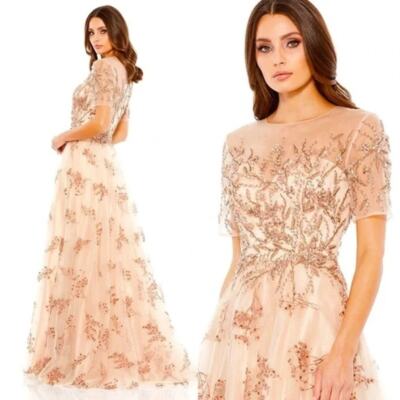 Mac Duggal Women's Embellished Illusion Cap Sleeve A Line Gown Beige Size 6 NWT | eBay Mac Duggal Women's Embellished Illusion Cap Sleeve A Line Gown Beige Size 6 NWT | eBay