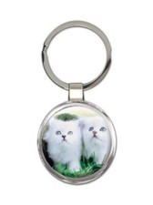 Cat : Gift Round Keychain Cute Animal Kitten Funny Friend Pet