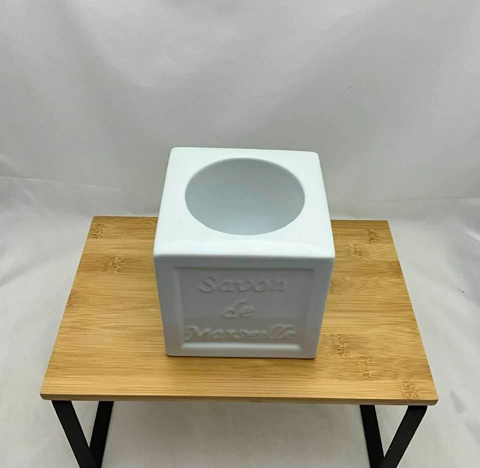 Spirella porte-éponge de bain céramique cube blanc avec éponge rose 11,5x11,5 cm - Photo 3/4