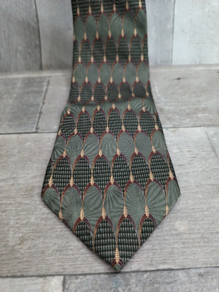 Corbata Bill Blass Etiqueta Negra 100% Seda Verde Patrón Geométrico Foto 2 de 4