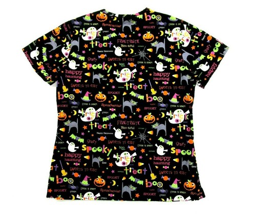 SB SCRUBS Halloween Spooktacular Scrub Top Women XS black Medical Dental Vet - Picture 2 of 9