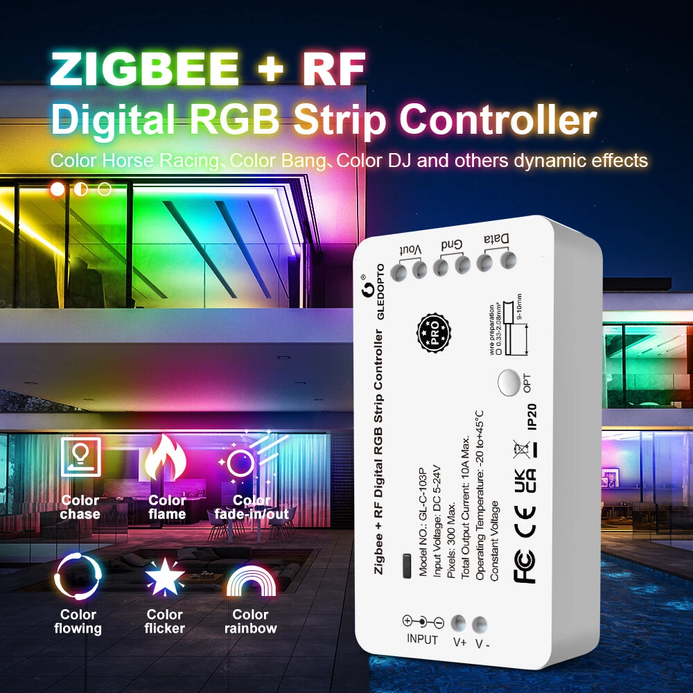 5V 24V Gledopto Zigbee Digital RGB Strip Controller IC Addressable