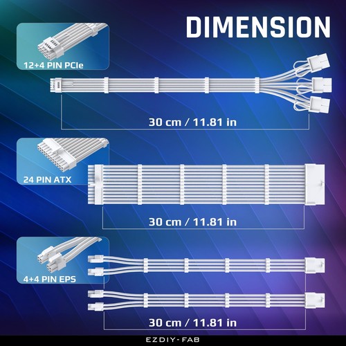 Kit de câble gainé PCIE 5.0 12VHPWRExtension de câble d'alimentation 16AWGPC ... - Afbeelding 2 van 7