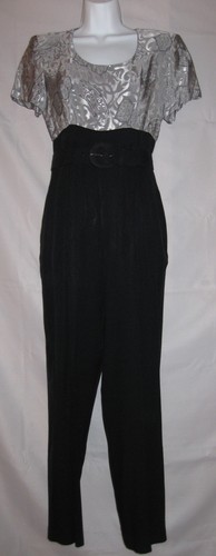 PANTS JUMPSUIT W/JACKET SLIVER BLACK 2-PC SZ 4 EXEC. COND. LOOK - Picture 3 of 4