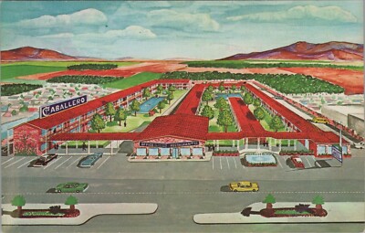 Caballero Motor Hotel Artist Rendering Aerial View Autos El Paso TX postcard LQ2