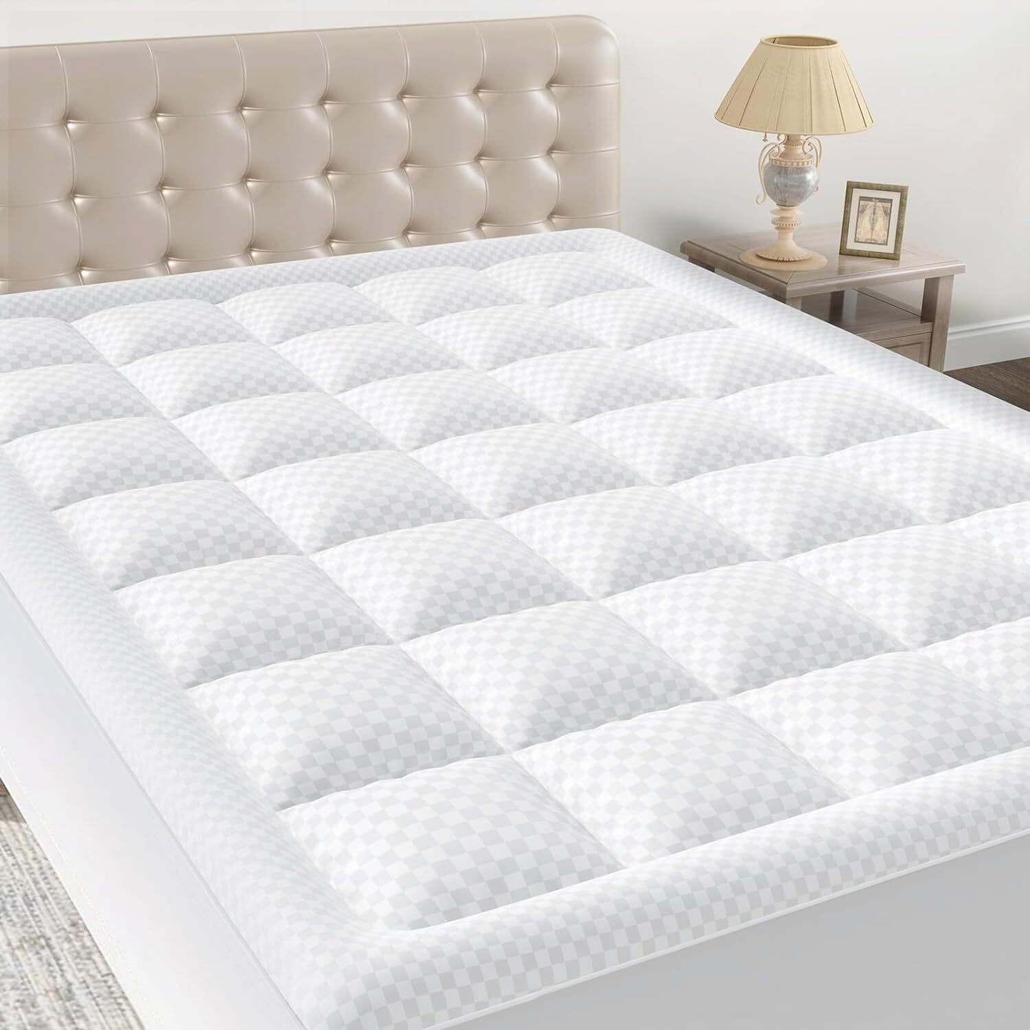 Queen Quilted Fitted Mattress Pad, Elastic Fitted Mattress Topper, Cooling So...