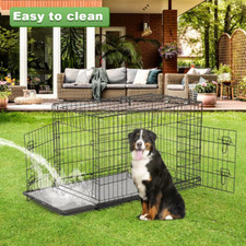 X-Large Double-Door Metal Dog Crate with Divider and Tray Pan In/Outdoor 48"L