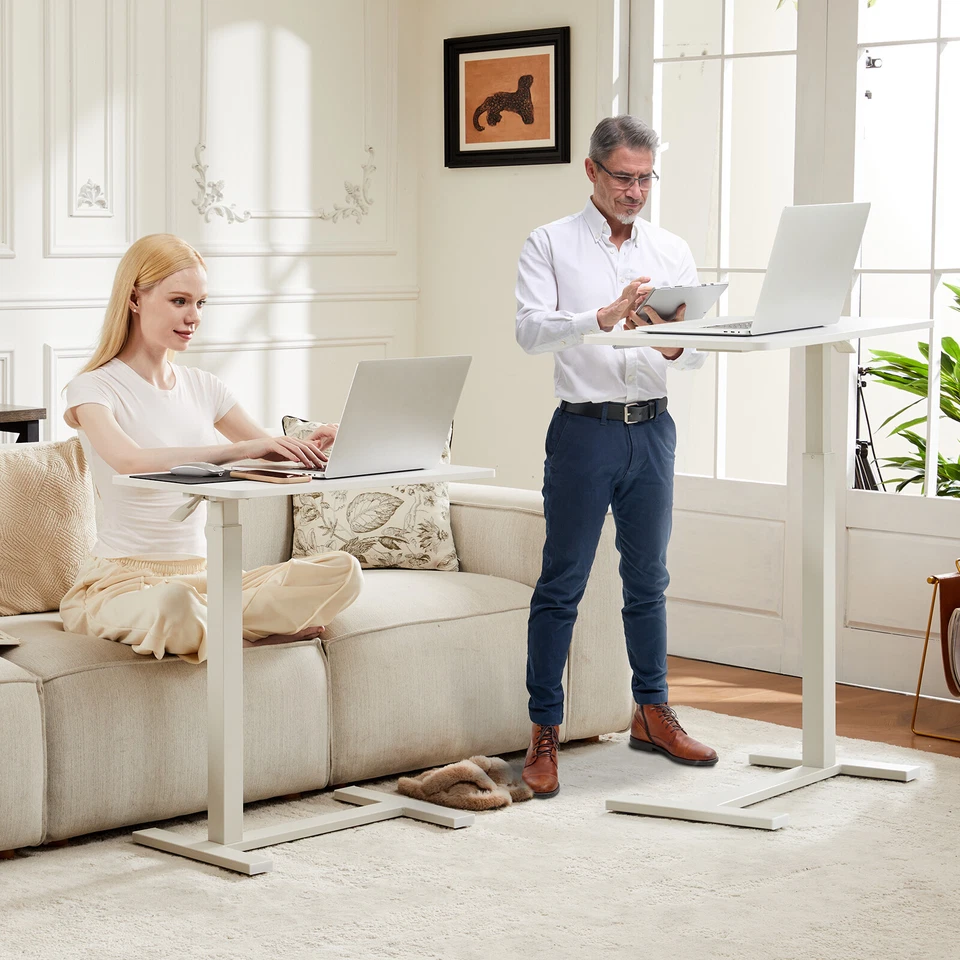 Mesita de noche ajustable en altura para portátil con ruedas -Escritorio móvil rodante de pie Foto 4 de 4