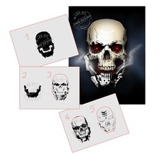 AS-235 Metal Skull step by step stencil template acrylic airbrush spray wall pai