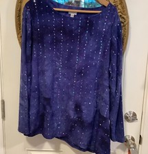 Avenue Vibrante Azul Tie Dye Cinta Lentejuelas Asimétrico Mujer Top Talla 18/20 Boho