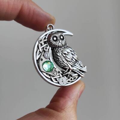 Owl moon Celtic jewelry Watch movement Fantasy Bird necklace Bird Gift