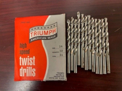 NOS Truimph Twist Drills High Speed Twist Drills 1/4 Dia T-1