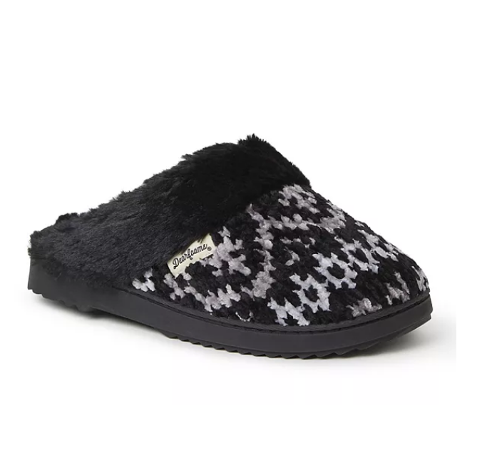 Women's Dearfoams Allison Chenille Fairisle Scuff Slippers BLACK
