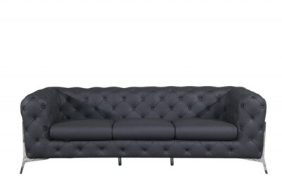 93 Dark Gray Italian Leather Chesterfield Sofa With Silver Legs