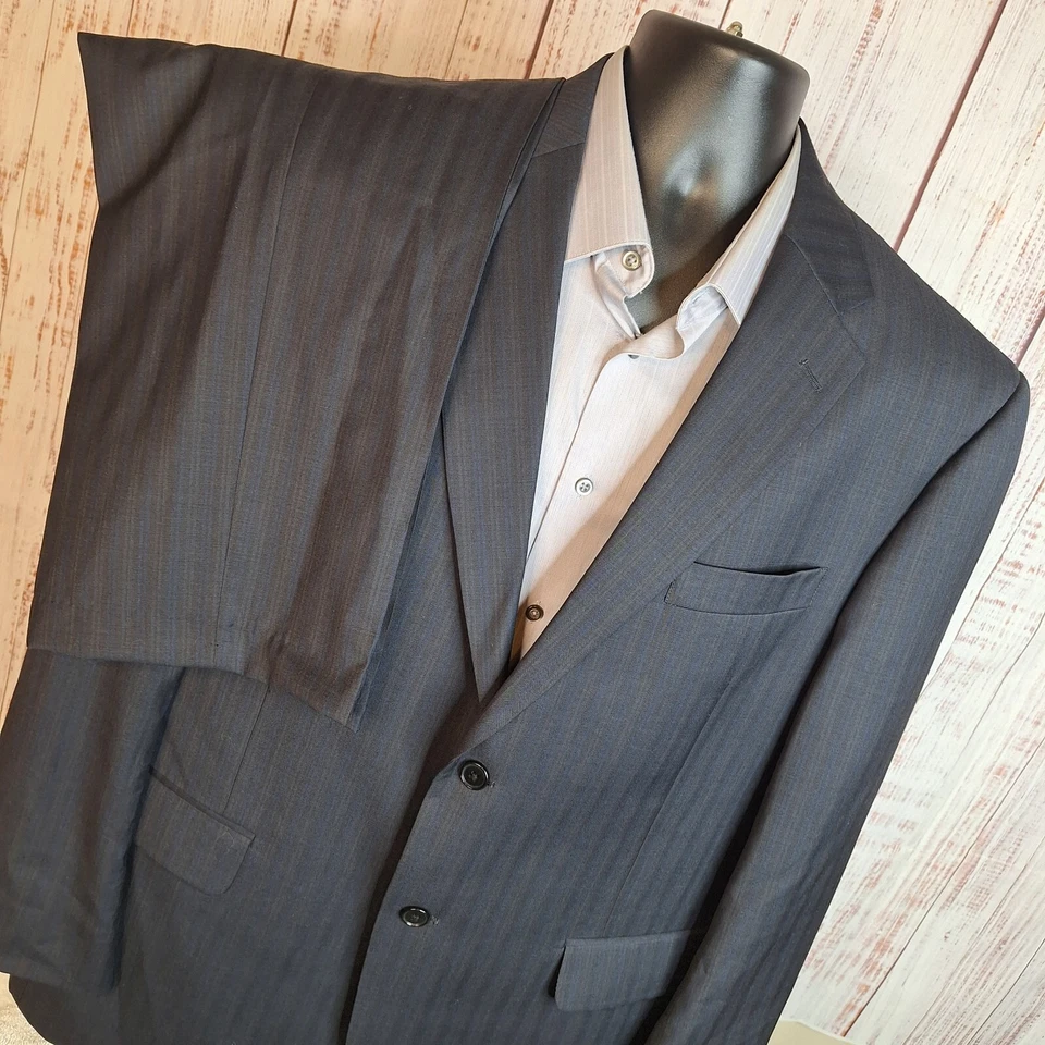 Claiborne 2 Piece Suit Mens 46R 38X27 Charcoal Blue Brown Stripe Wool - Image 4 of 4