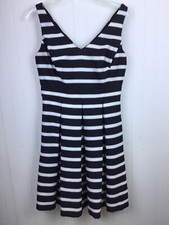 Ralph Lauren Dress Women's 6 Black White Striped Sleeveless Pleated Pockets