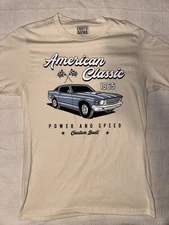 american classic 1965 power and speed car tshirt size small cream white nwot