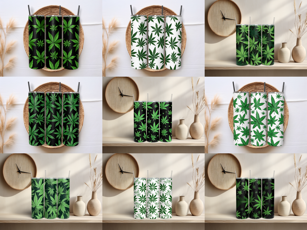 Tumbler Skinny 20oz  w/ Lid & Straw  Weed Leaf Cannabis Marijuana 420