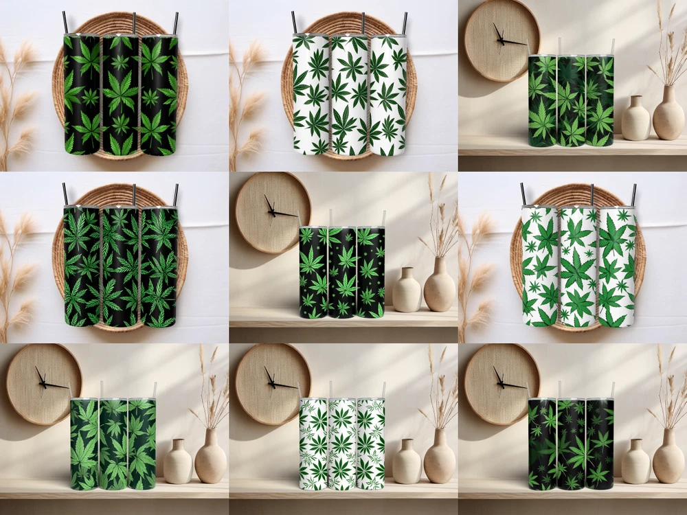 Tumbler Skinny 20oz  w/ Lid & Straw  Weed Leaf Cannabis Marijuana 420