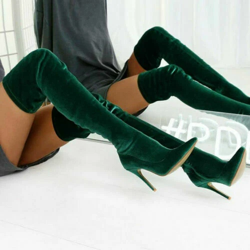 Womens Over The Knee Boots Suede Stiletto High Heel Shoes Sexy Long Thigh Boots - Picture 11 of 17
