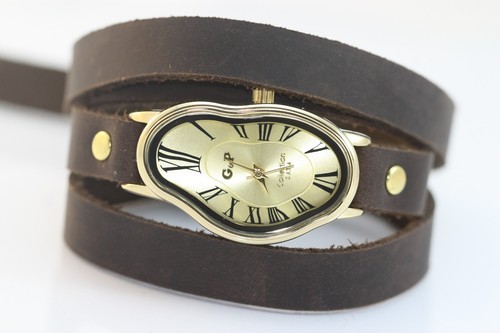 Salvador Dali Melting Time Watch Fluid Wavy Softwatch Ladies Leather wrap watch - Picture 3 of 12