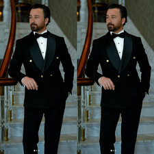Velvet Black Men Suits Fits Prom Formal Events Shawl Lapel Gold Buttons Tuxedo