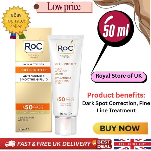Roc Soleil-Protect Anti-Wrinkle Smoothing Fluid SPF50+ | Moisturiser with Hyalur