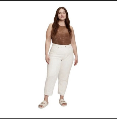 #ad NWT Gap Barrel High Rise Jeans Plus Size 35 20R White Denim Ankle 100% Cotton $34.99