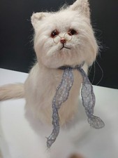 Vintage White Persian Cat Plush Stuffed Animal Long Hair Weighted Realistic