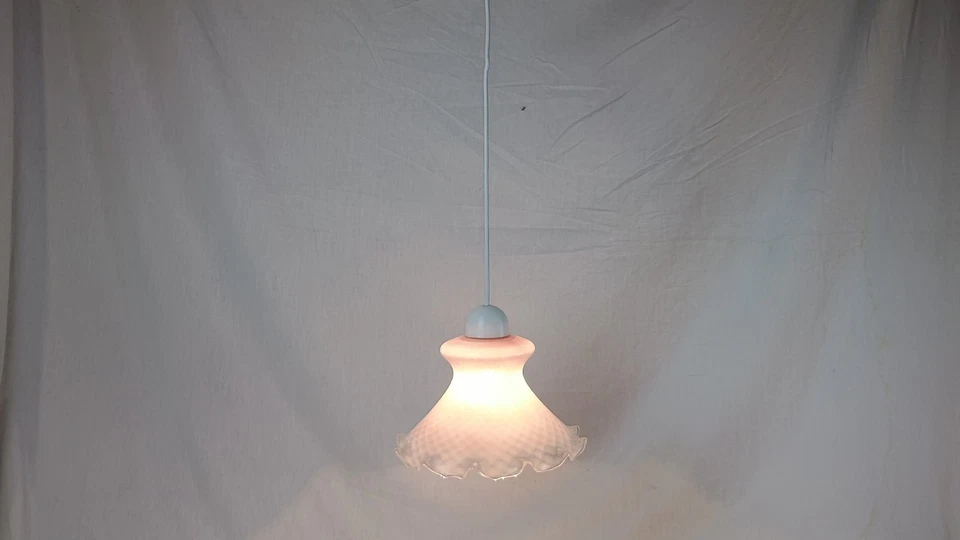 Pendant Hanging Light VENINI Pink Clear Glass Flower Mid Century Murano Opaline - Image 4 of 4