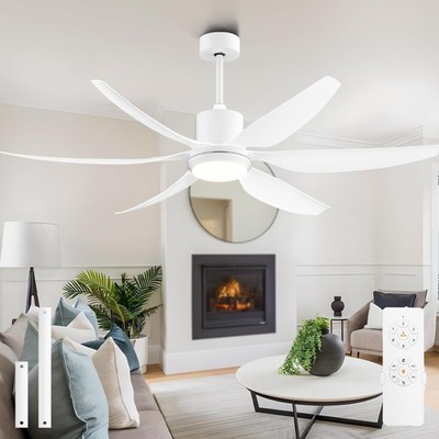 Modern 66'' Large Ceiling Fan with Light & Remote Control in White