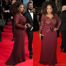 Plus Size Mother Of The Bride Dress Burgundy Lace Long Sleeves V Neck Red Carpet