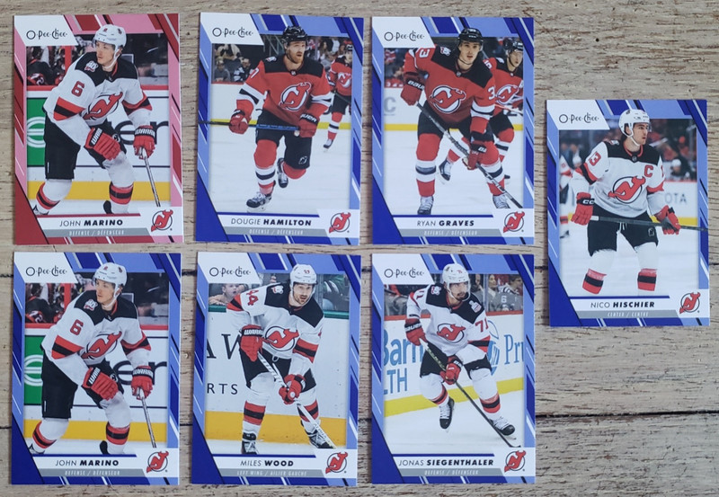 2023-24 OPC Hockey New Jersey Devils Blue/Red Border Parallel 7 card Lot