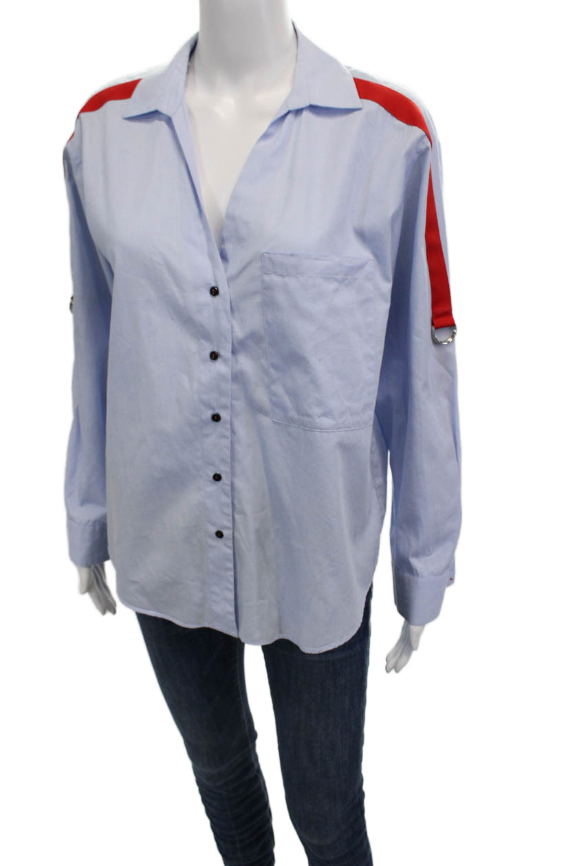Zara Basic Women Light Blue Collared Button-Up Lo… - image 2