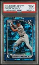 2024 1st Bowman Chrome Sapphire Signed George Lombard Jr Yankees Auto Card PSA 9