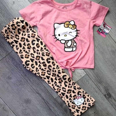Hello Kitty 2 piece outfit pink leopard flare pants legging set girls size 5/6
