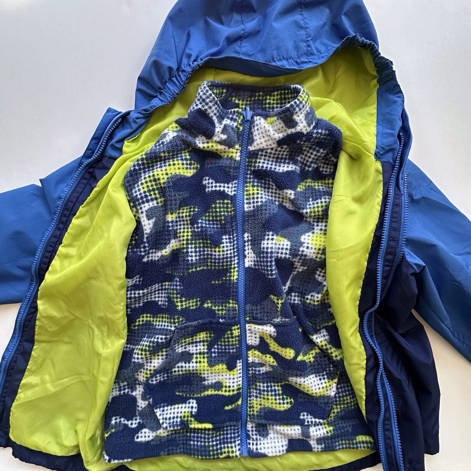 Eddie Bauer 3-in-1 full zip hooded lightweight jacket blue & green boys M 10-12