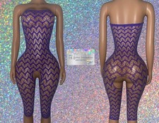 EXOTIC DANCER/ STRIPPER/ RAVE WEAR: PURPLE 1 PIECE JUMPSUIT