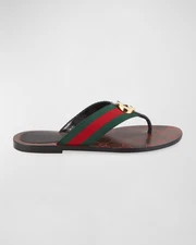 Gucci Women’s Web Strap Thong Sandals – Signature Green & Red Stripe