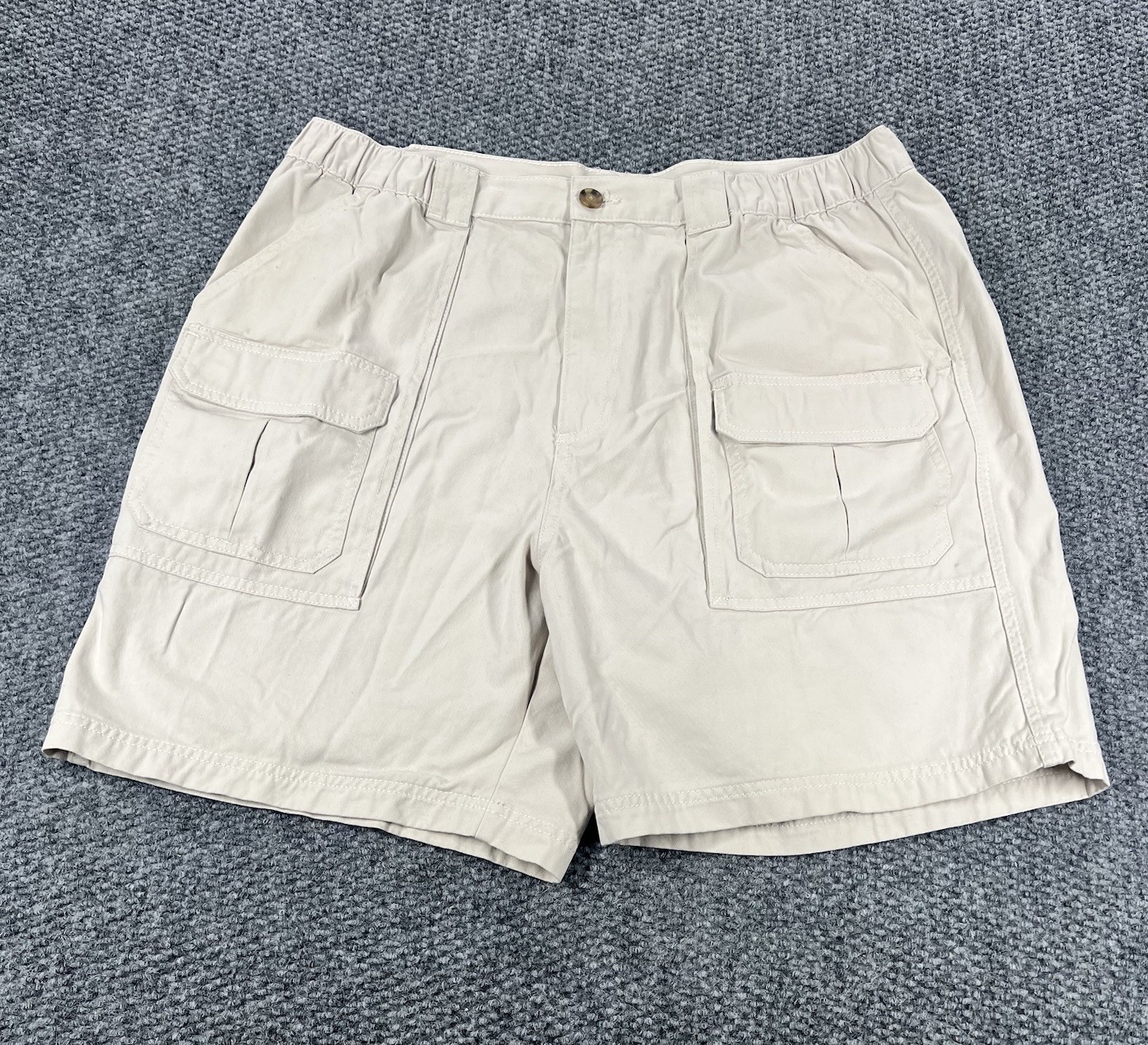 Croft & Barrow Cargo Shorts Mens 40 Khaki Beige Cotton Elastic Sides Fishing