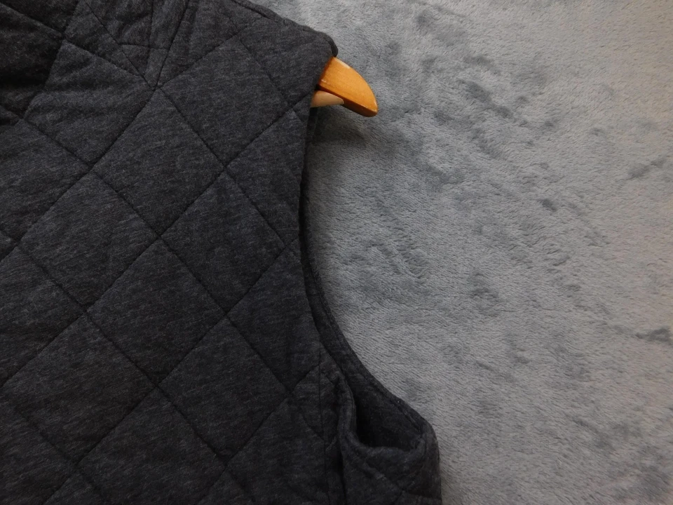 Chaleco Eileen Fisher Mujer Gris Medio Acolchado Sin Mangas Algodón Puffer Cuello Alto Foto 4 de 4