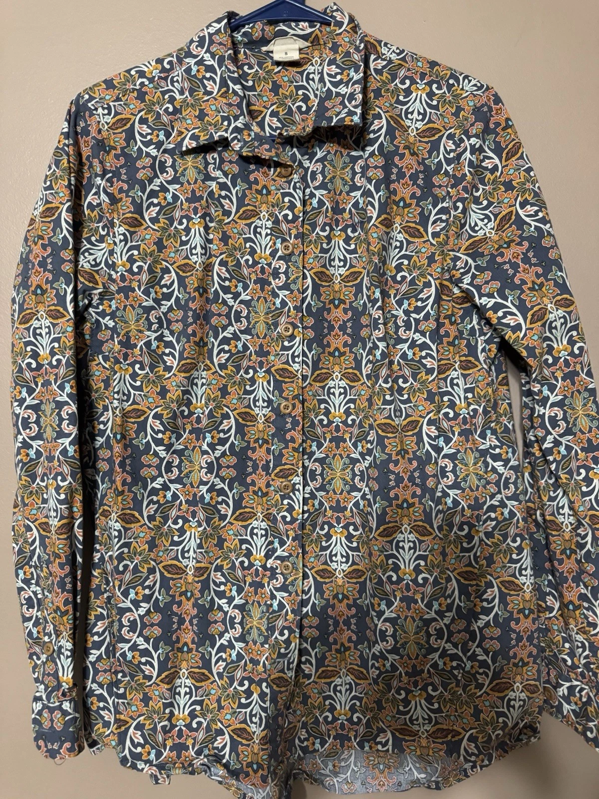 Men’s Duluth Trading Floral Button Up Shirt Size Small Stretch Cotton