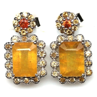 925 Sterling Silber Ohrringe Gelb Orange Saphir Zirkonia Weißgold - Bild 1 von 4
