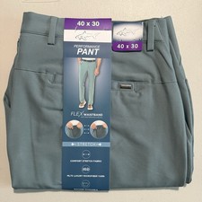Greg Norman Men  s Performance Flex Waistband Snap Button Pants, Green, 40X30