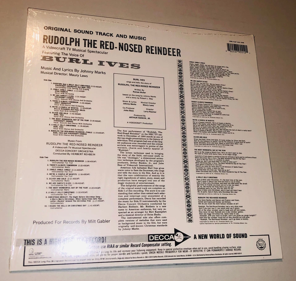 SHRINK Rudolph The Red Nosed Reindeer Soundtrack LP Burl Ives 2014 Decca Geffen - Image 3 of 4