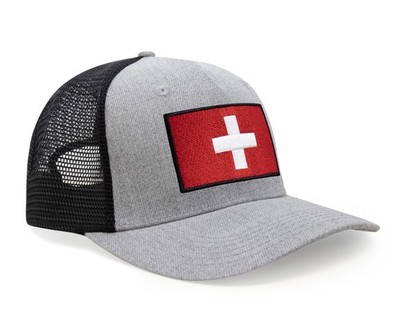 Swiss Flag Hat for Men Women - Snapback Trucker Baseball Cap (Grey Black)