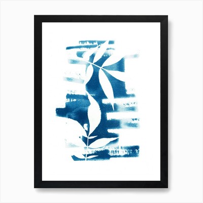 Holunderblätter blau minimal Pinsel Str gerahmt Wandbild Poster Leinwanddruck Bild