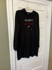 Tommy Hilfiger Black Hoodie Sweatshirt Dress Size Large Really cute (LS)