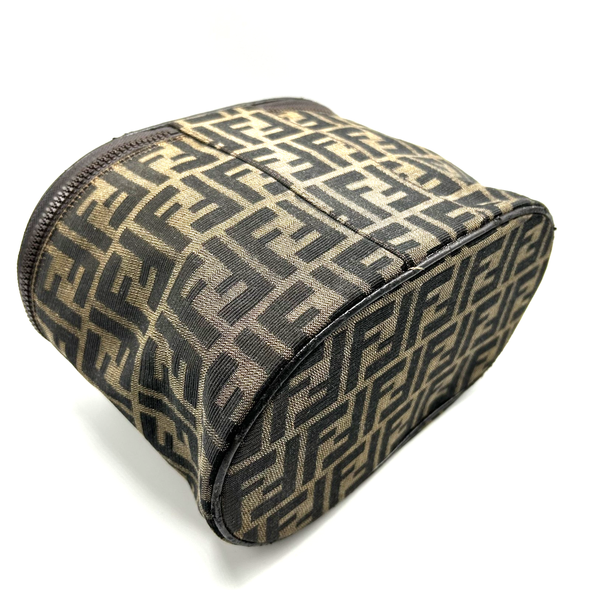 FENDI Zucca Vanity Bag Pouch Handbag Canvas Leather Brown